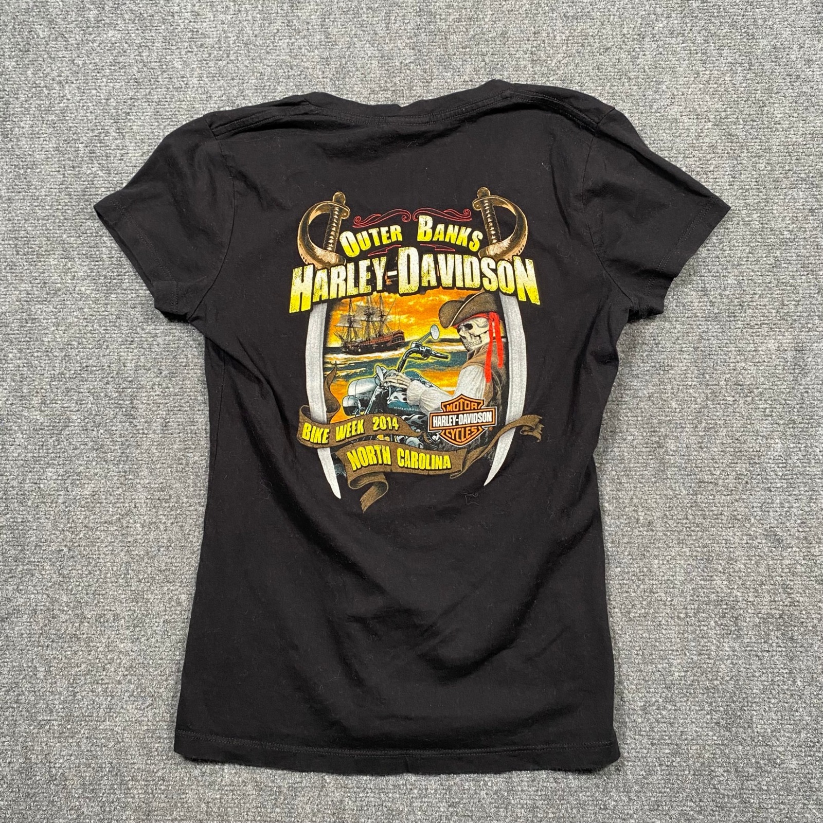 Womens Harley Davidson Outer Banks Bike Week 2014 T Shirt Black V Neck Size M